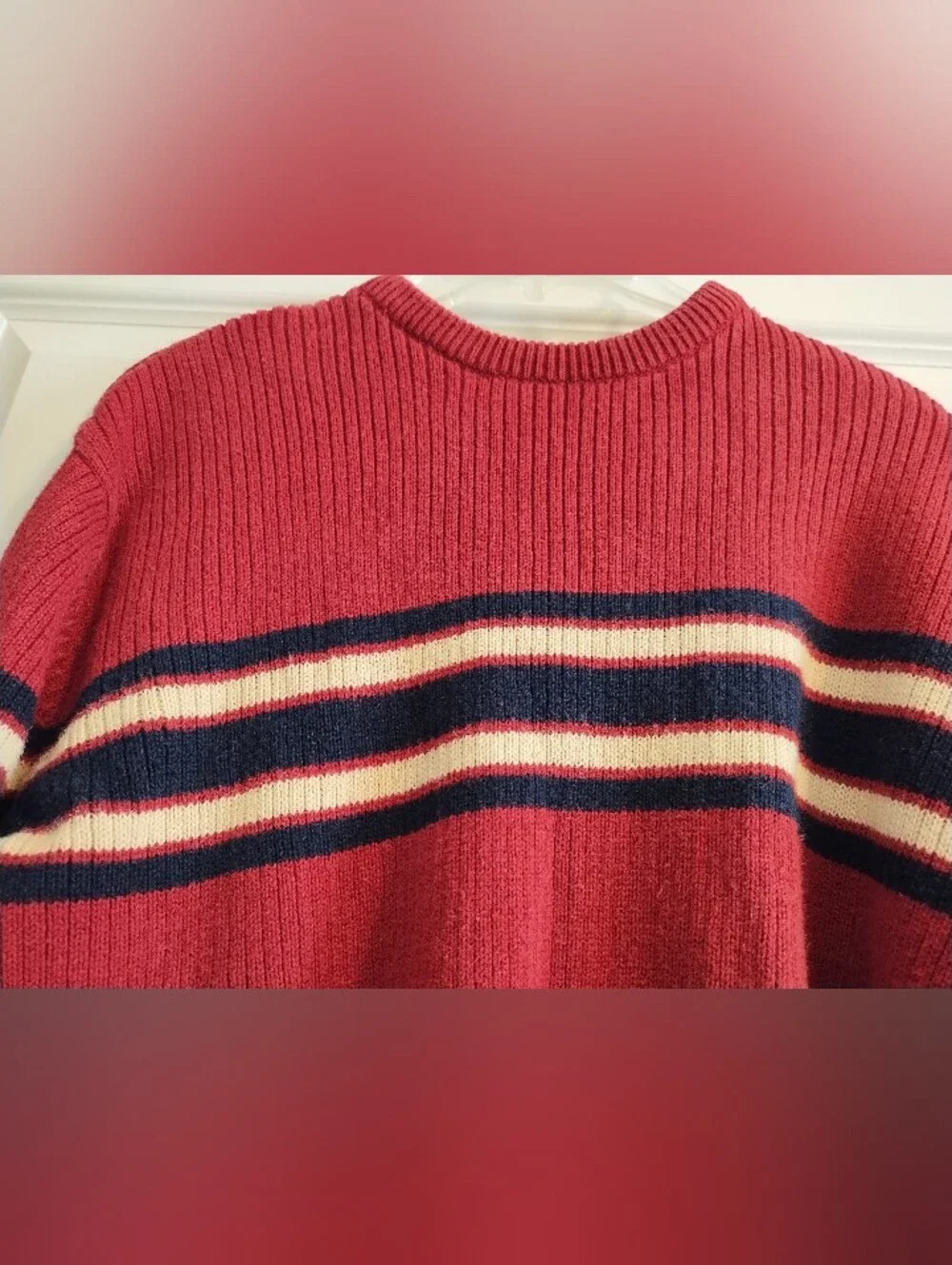 Vintage American Eagle Men's Red Striped Crewneck Sweater Size Medium